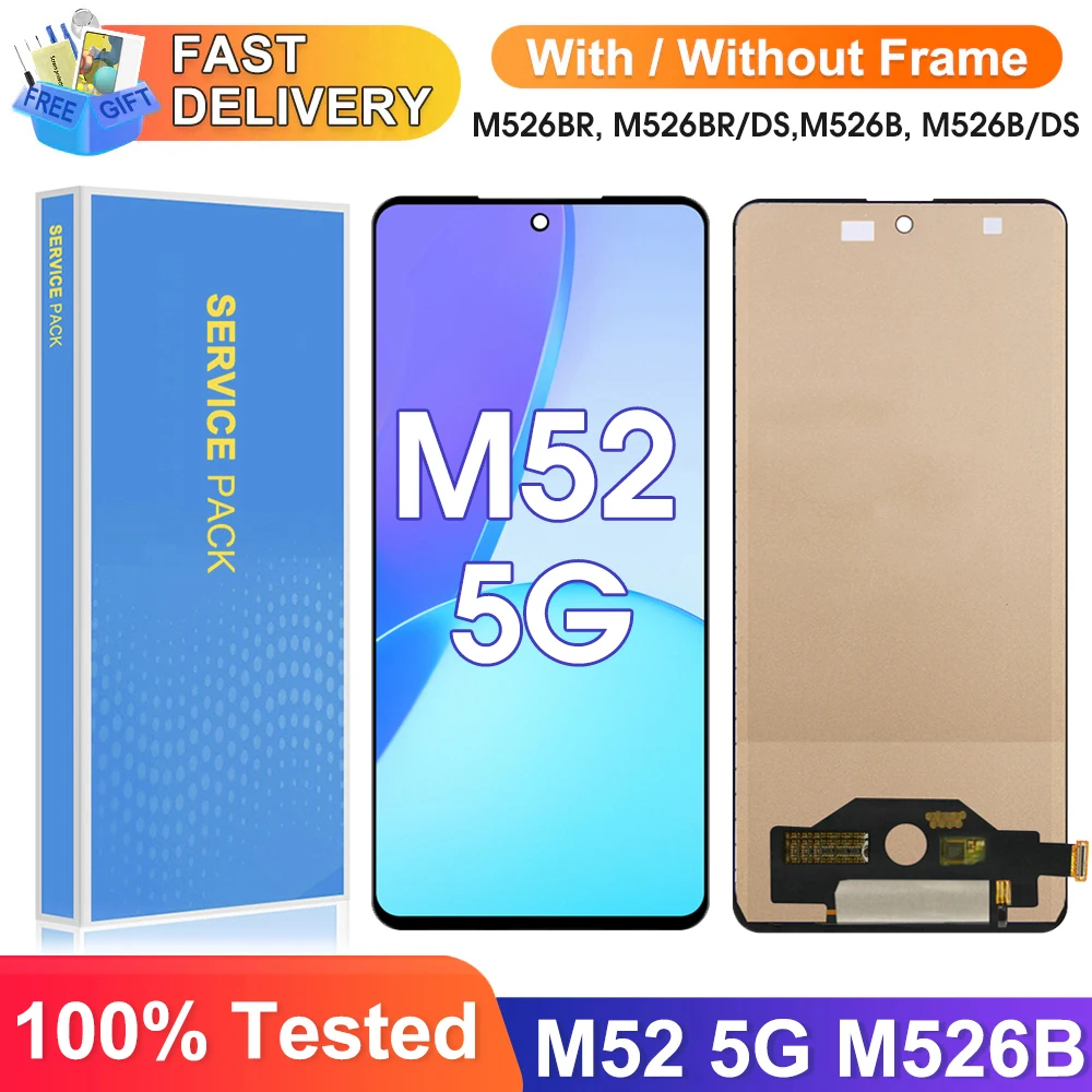 M52 5G Display Screen for Samsung Galaxy M52 5G M526B M526B/DS Lcd Display Digital Touch Screen with Frame Replacement