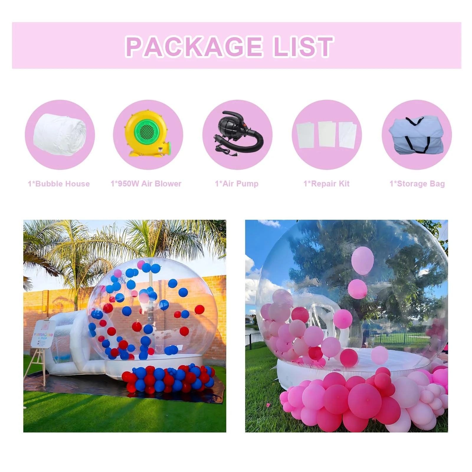 PVC 15FT Commercial Inflatable Bounce Castle House with Slide & Ball Pit + 10FT Jumping BottomBallon Bubble House For Kids Party