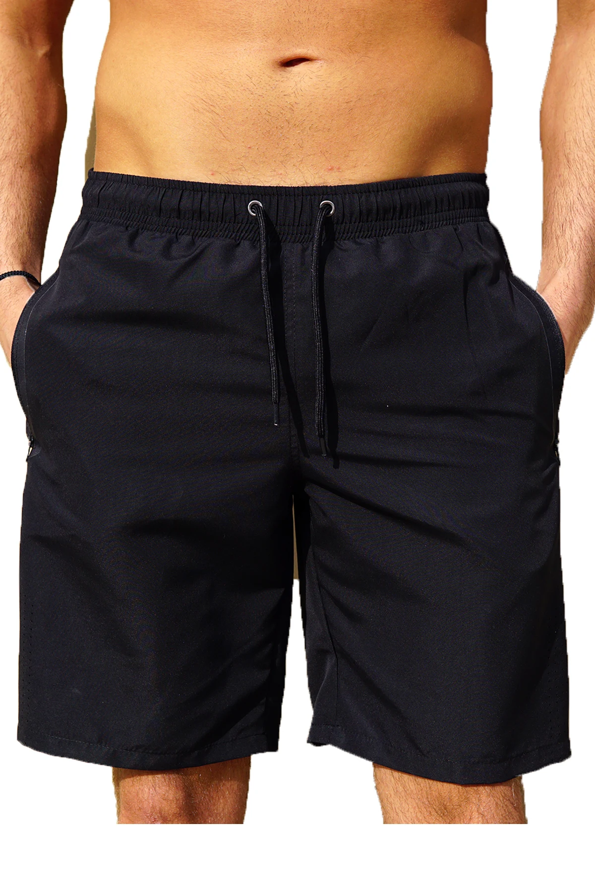 Quick-Drying Water Repellent Featured Solid Color Basic Model Long Size Men Sea Pool Beach Surf Shorts Swimwear Pocket Lining