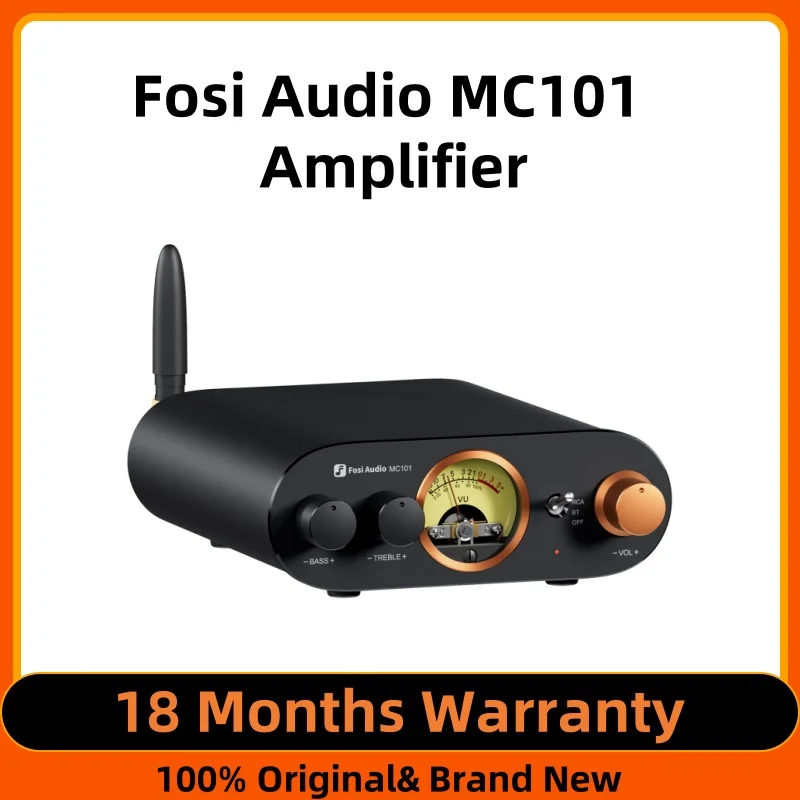 Стереоусилитель Fosi Audio MC101 Bluetooth, мини-усилитель для домашней аудиосистемы с VU-метром, 2-канальный HiFi-ресивер для пассивных акустических систем.