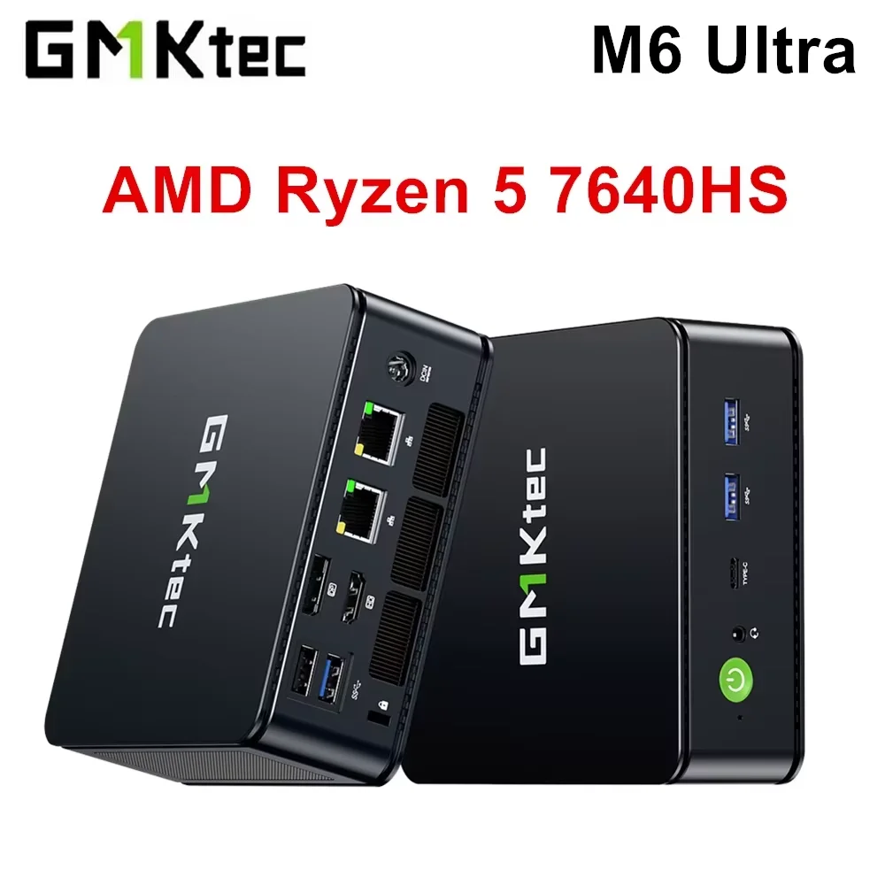 Mini PC GMKtec M6 Ultra, AMD Ryzen 5 7640HS, DDR5, SSD M.2 2280, Win11 Pro, USB4, LAN 2.5G, WiFi6E, BT5.2, Computadora de Escritorio para Oficina y Juegos