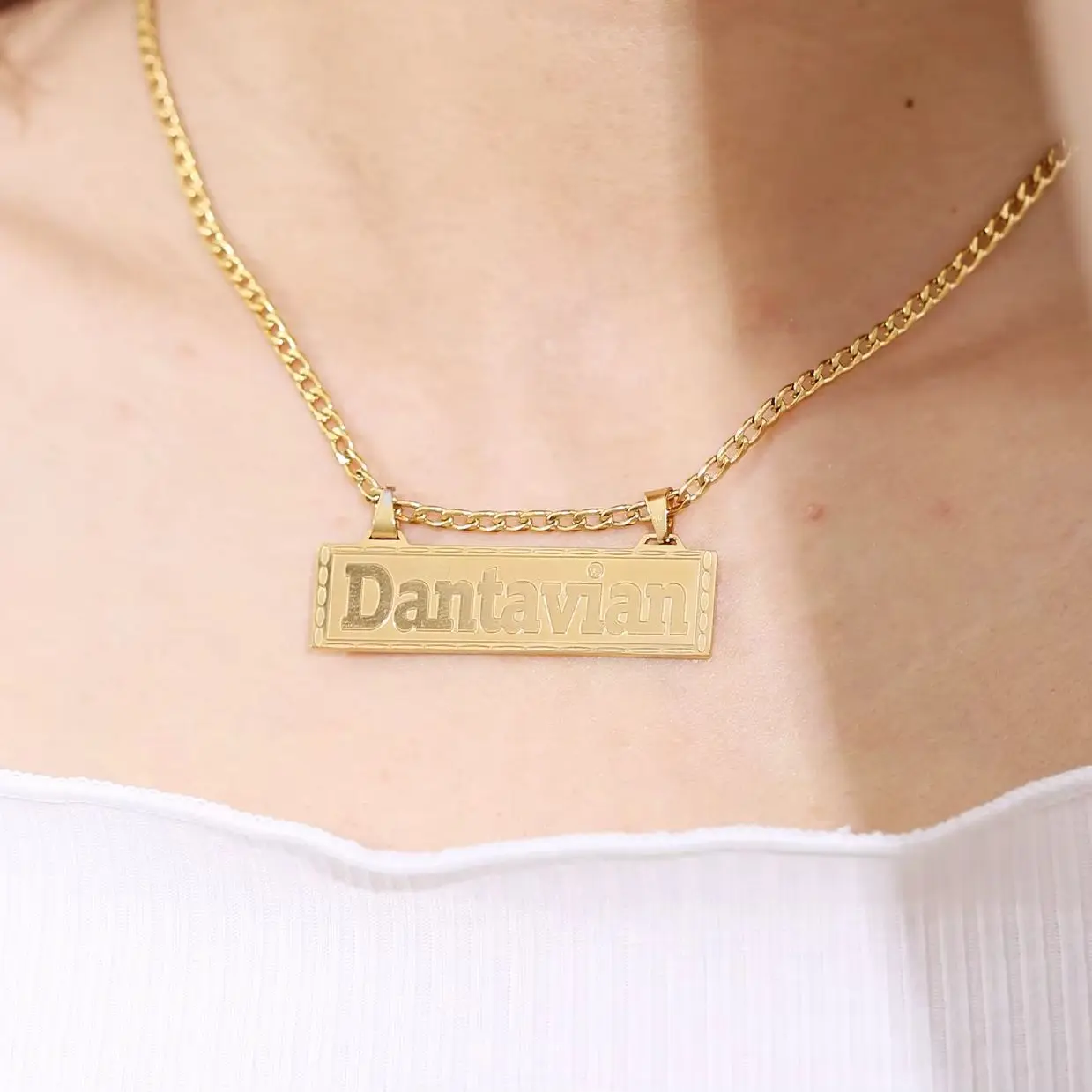 

Custom 18k Gold Filled Bar Necklace Bar Name Necklace Waterproof Plate Necklace Horizontal Bar Christmas Gift for Women Jewelry