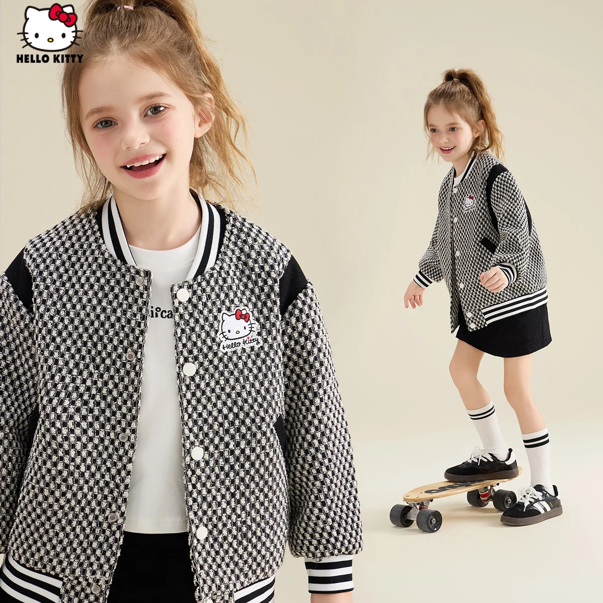 

[Officially Licensed] Girls' Fall New Casual Jacket Checkered Puffy Thick Cartoon Kids' Top