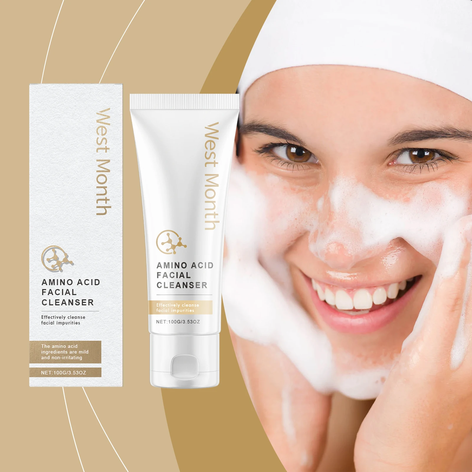 

West&Month 100g Amino Acid Facial Cleanser Shrink Pores Reduce Blackheads Anti Acne Oil Control Moisturize Foam Face Wash Lotion