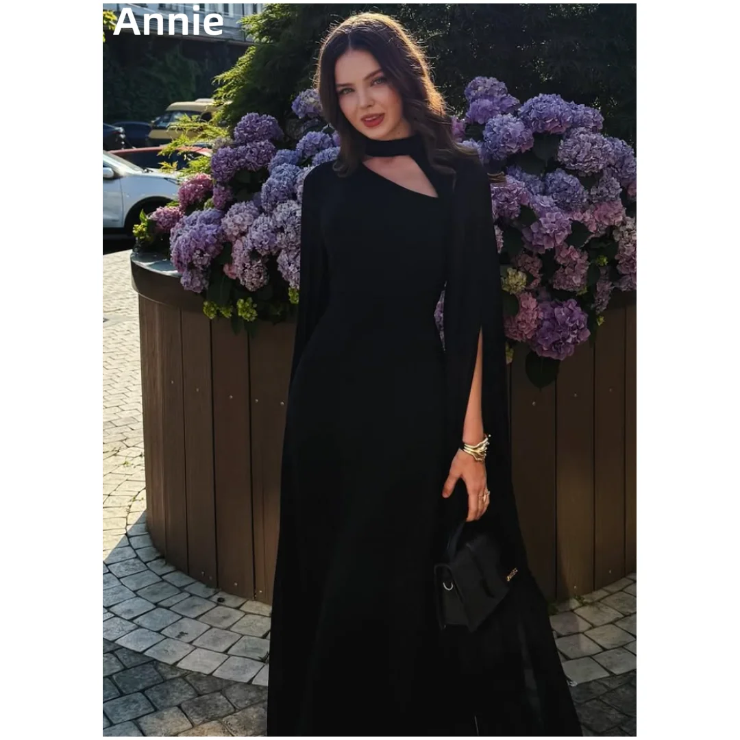 

Annie Black Long Sleeve Prom Dresses Chiffon A-line Evening Dresses Special Occasions Elegant Lady Party Dresses فساتين سهرة