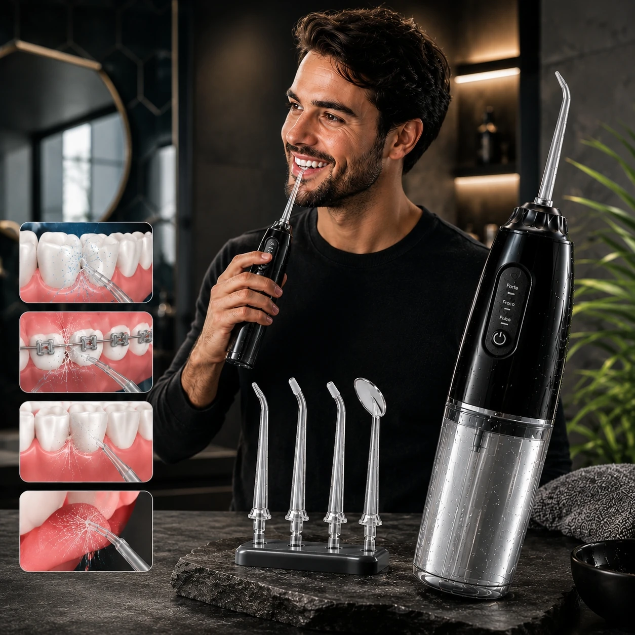 Irrigador Oral Portátil Sem Fio Recarregável com Jato de Água para Higiene Bucal, Design Moderno para Uso Doméstico e Profissional