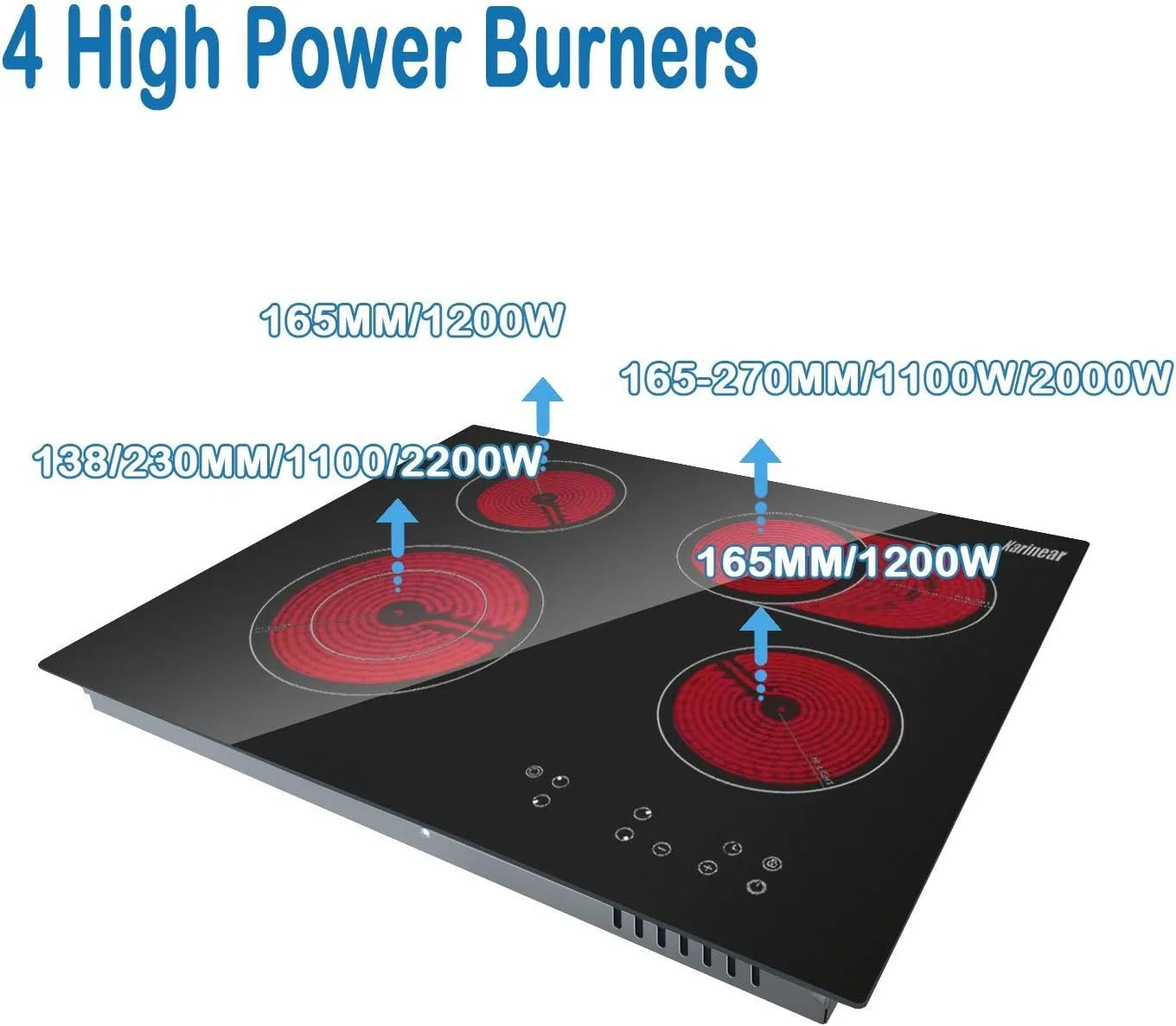 موقد سيراميك كارينيير مع شعلات مدمجة ، مناطق مزدوجة قابلة للتوسيع ، طاولة كهربائية مدمجة ، تحكم باللمس ، مؤقت ، 4 شعلات #3