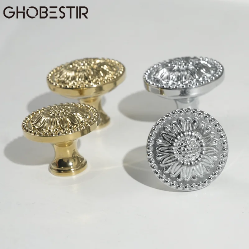 

[GHOBESTIR ] Luxury Brass Cabinet Pull Premium Round Single Hole Cabinet Handle Vintage Wardrobe Pulls New Cupboard Door Knob