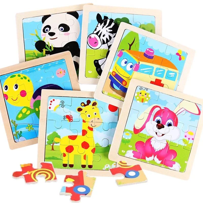 Puzzle en bois de petite taille, jouets Montessori pour bébé, jeu de société 3D, jouets éducatifs, cadeau pour enfants, 9 pièces