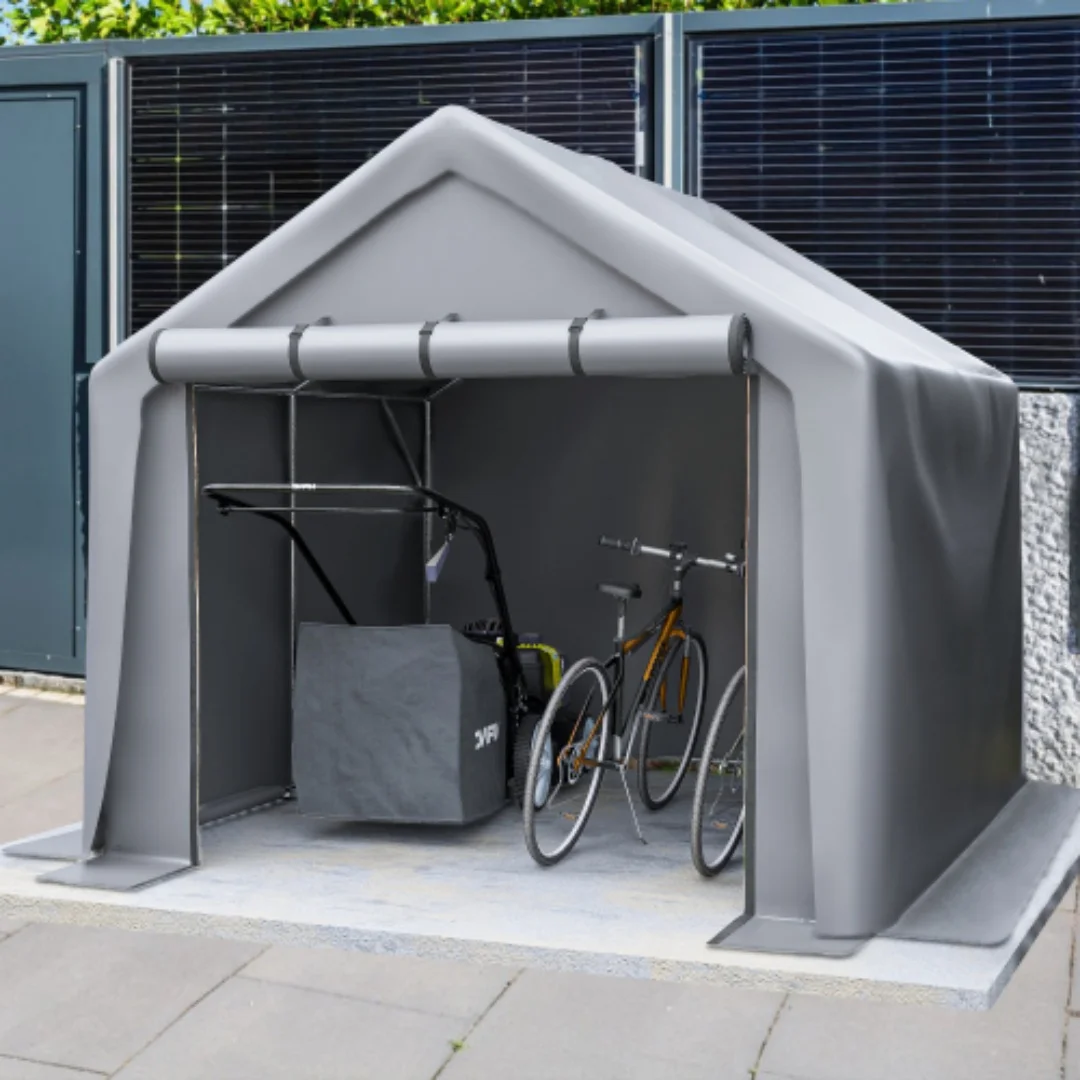 Fietsenbergingtent 305x296x233cm donkergrijs, complete buitenopslag voor fietsen & tuingereedschap