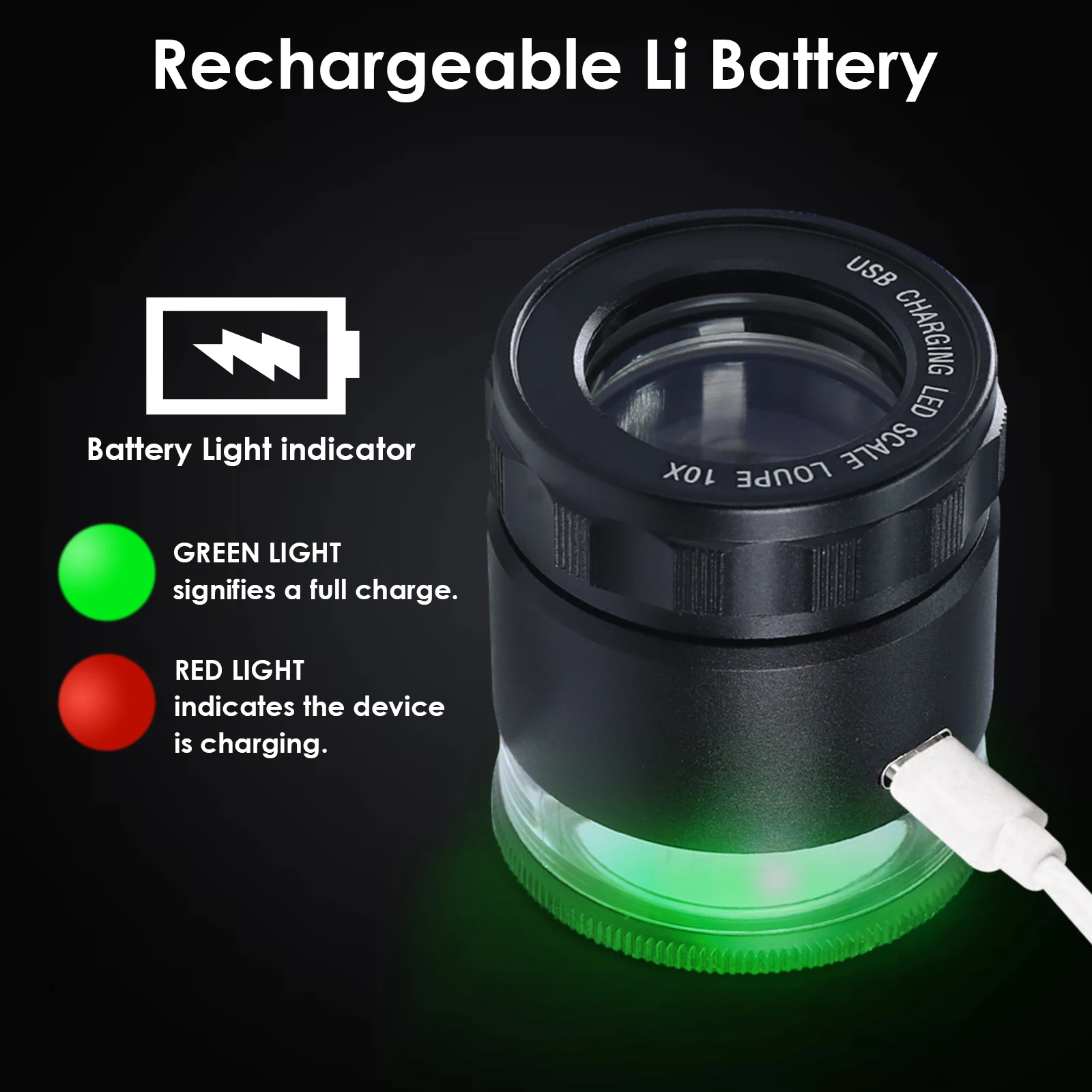 Rechargeable 10x Magnification Scale Jewelers Loupe 6 LED Optical Magnifying Glass Lens for Coins, Stamps, Jewelry, Gem, Stone,