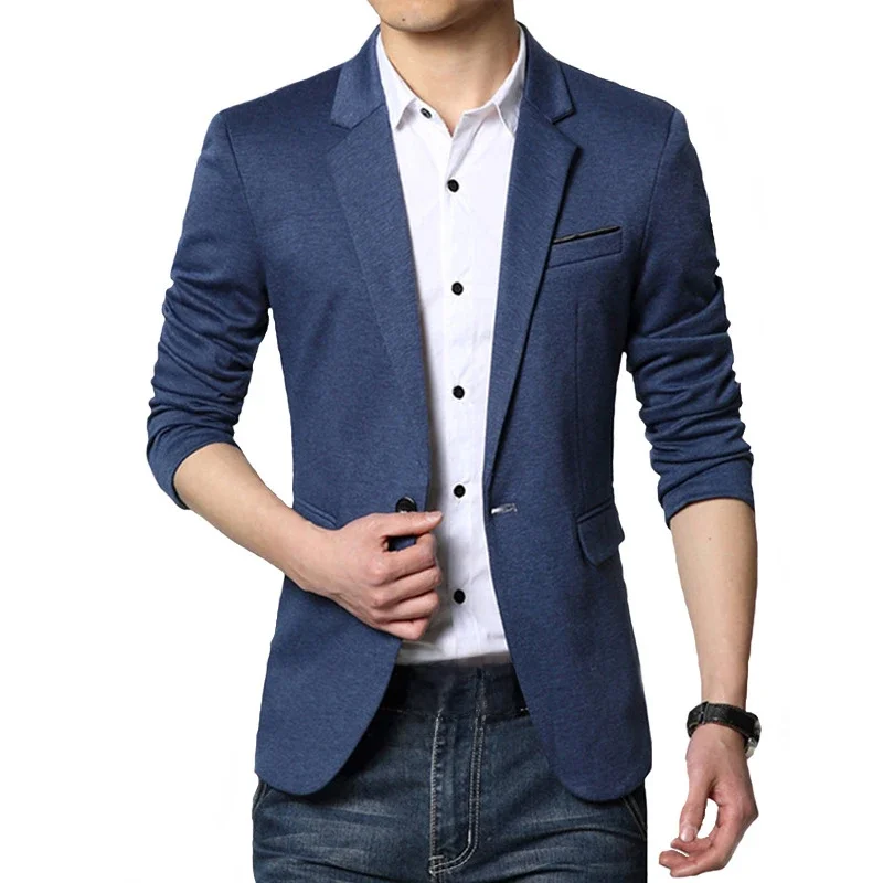 BROWON Jesienna marynarka męska Slim Fit Casual Suit Jacket Sold Color One Button Korean Style Business Wedding Party Blazer — zdjęcie 2