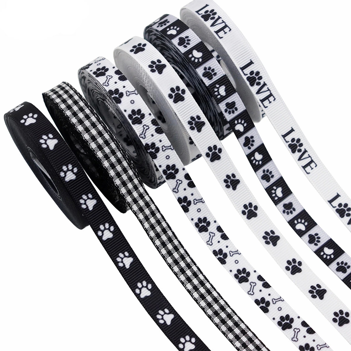 Paw Print Grosgrain Ribbons Dog Animal Paw Print Dog Bone Craft Ribbons for Gift Packaging DIY Supplies