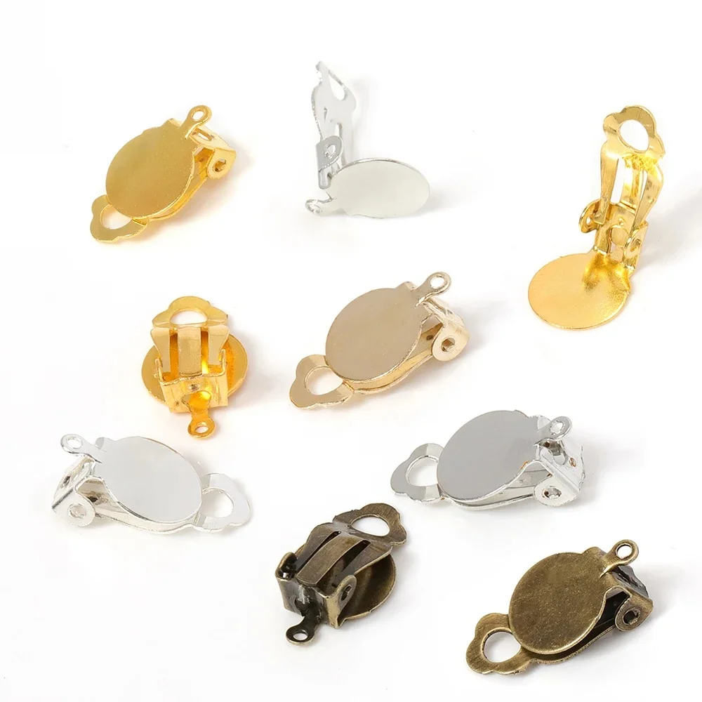 50 sztuk złoto srebro ucha klip kolczyki puste ustawienie bazy Fit 10mm szkło Cabochon DIY komponenty ustalenia dla biżuteria, dzięki czemu — zdjęcie 2