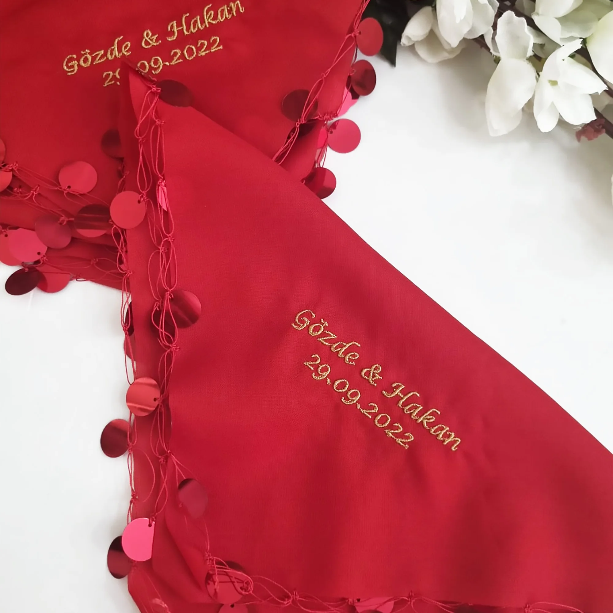 Personalized Embroidered Dancing Wedding Handkerchief Henna Night Gift Costum Napkins İsimli Halay Mendili Kına Gecesi