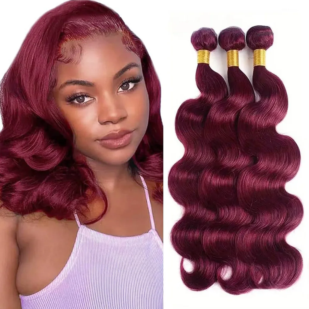 

Наборы натуральных волос Body Wave 99J Burgundy, красные накладные пряди, 1/3 пучка, натуральные волосы 99J Burgundy для женщин