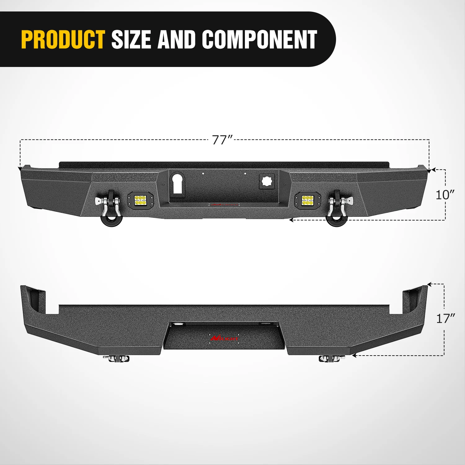 Nilight Rear Step Bumper Compatible with 2014-2018 Chevy Silverado 1500 & GMC Sierra 1500, Heavy Duty Full Width Steel Rear Bumper with LED Lights, D-Ring Shackles, Integrated Step, Textured Black