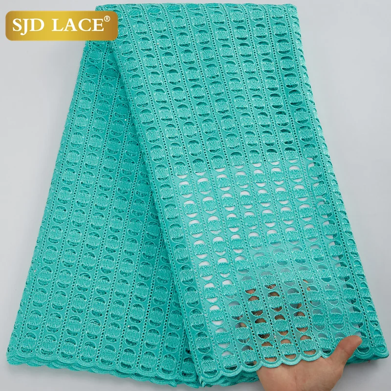 SJD LACE Latest Nigerian Dry Cotton Laces 2022 High Quality African Swiss Voile Lace Fabric Green for Party Dress Sewing A2941