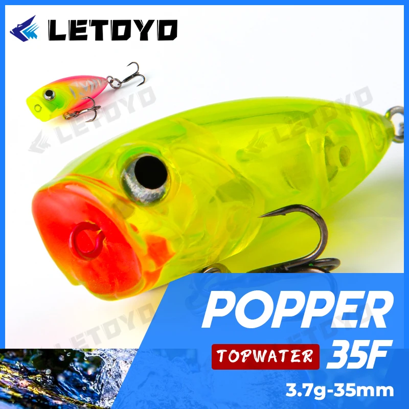 LETOYO 35mm 3.7g Micro Popper Fishing Lure Topwater Mini Artificial Hard Baits Wobblers For Stream Trout Bass Fishing Lures