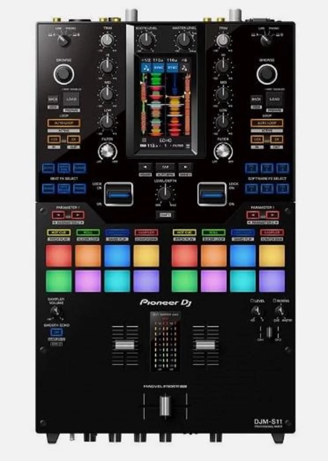 

Лучшее качество Pioneerss DJ DJM-S11 2-канальный микшер для Serato DJ Оригинальный микшерный станок Цветной сенсорный дисплей