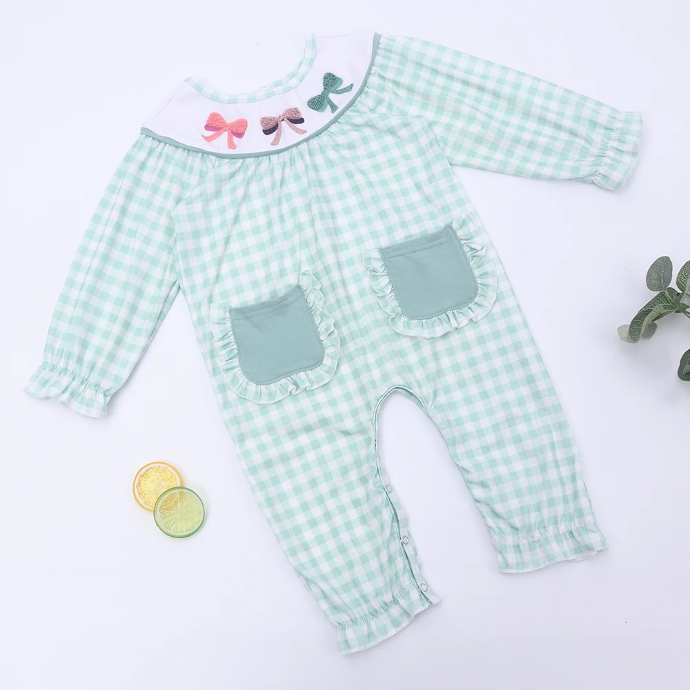 

New Born Outfits Baby Girl Clothes Toddler Romper French Knot Bow Embroidery Bodysuit One Piece Long Sleeve Pants 0-3T Jumpsuit