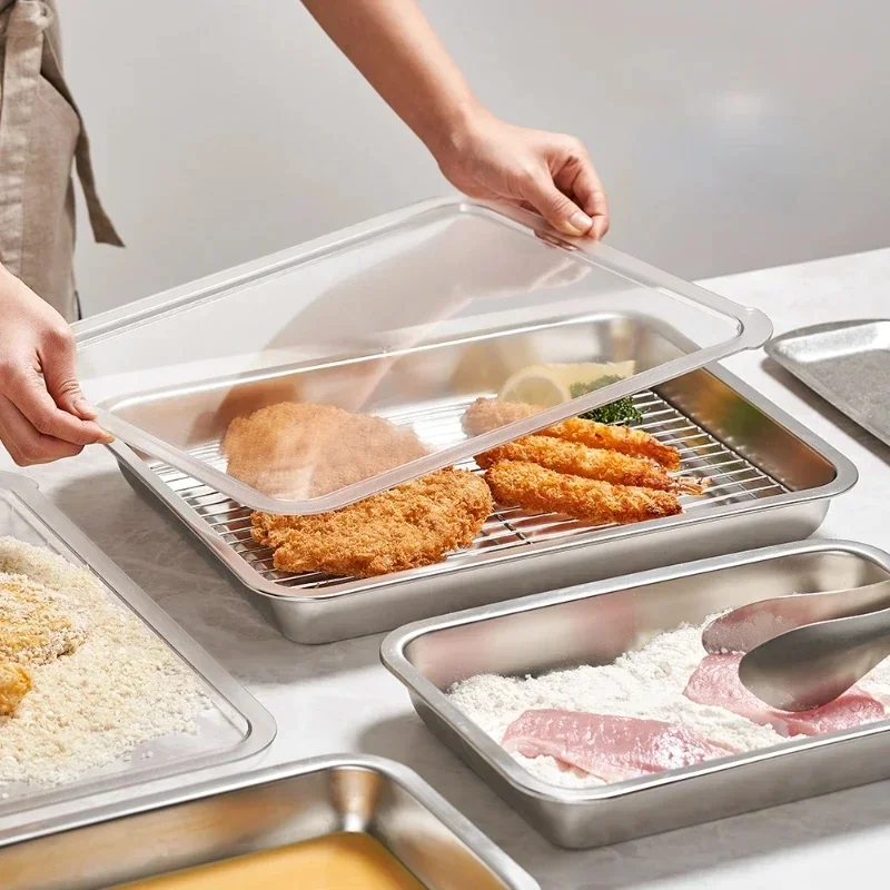 Plaque carrée épaisse de qualité alimentaire en acier inoxydable, assiette froide, assiette à vapeur, assiette polyvalente pour barbecue, 3 pièces