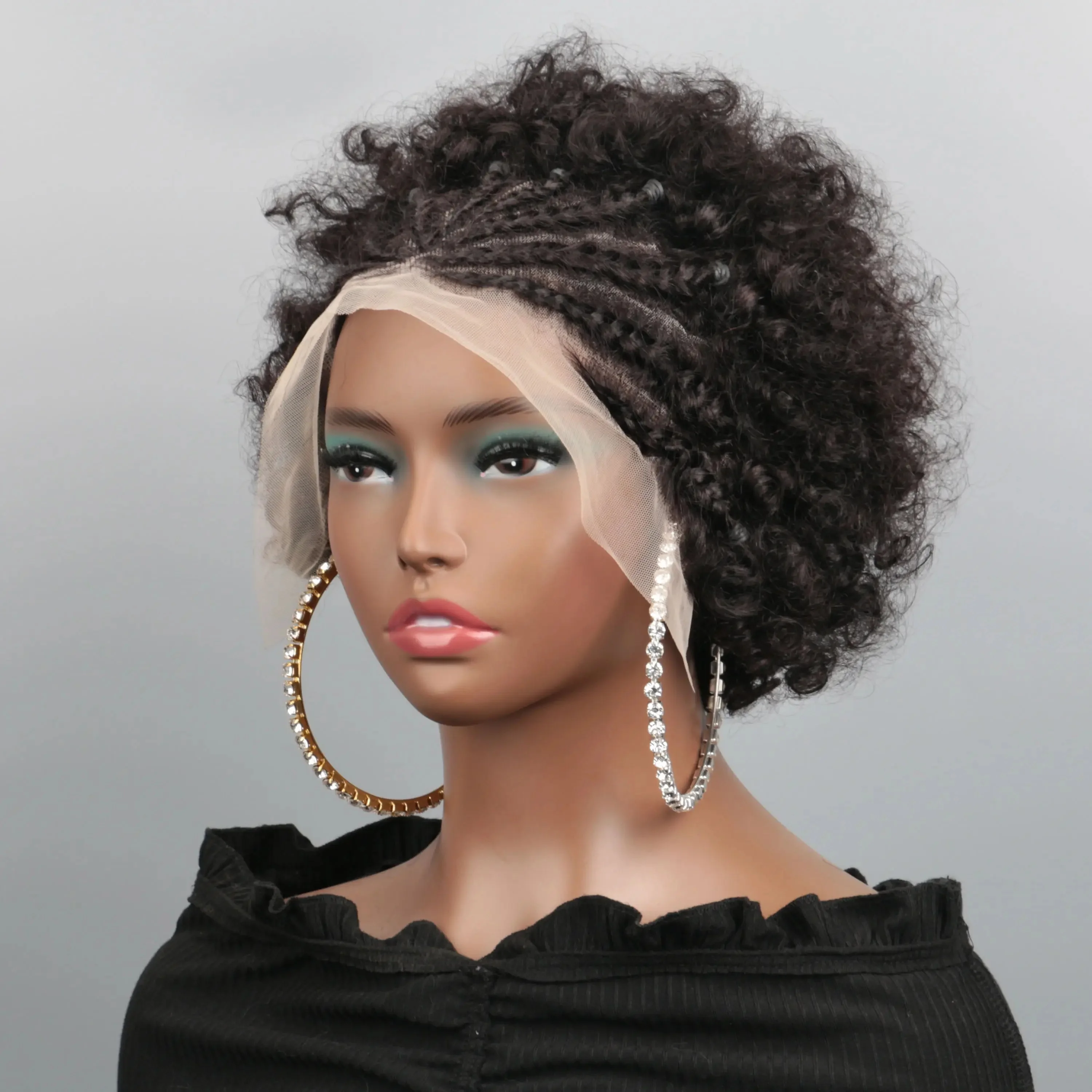 Perruques tressées pour femmes noires cheveux humains Afro bouffée dentelle frontale perruques de cheveux Afro crépus bouclés cheveux humains 13x4 dentelle avant pré tressé