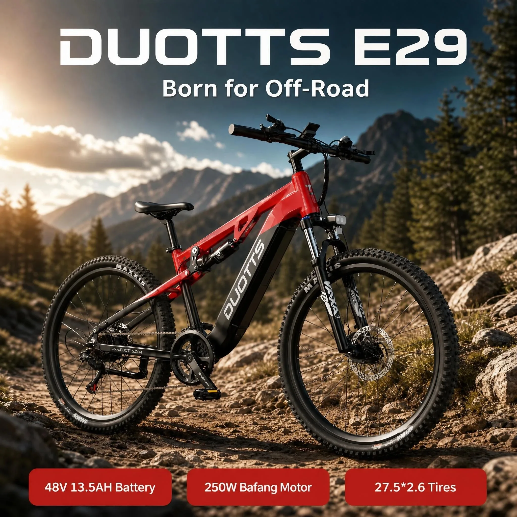 Image of Duotts E29 Elektro-Mountainbike 48V13.5Ah Lithium-Akku Bafang 250W Bürstenloser Hinterradnabenmotor E-Bike Hydraulische Bremse 14S Schaltung Elektrofahrrad