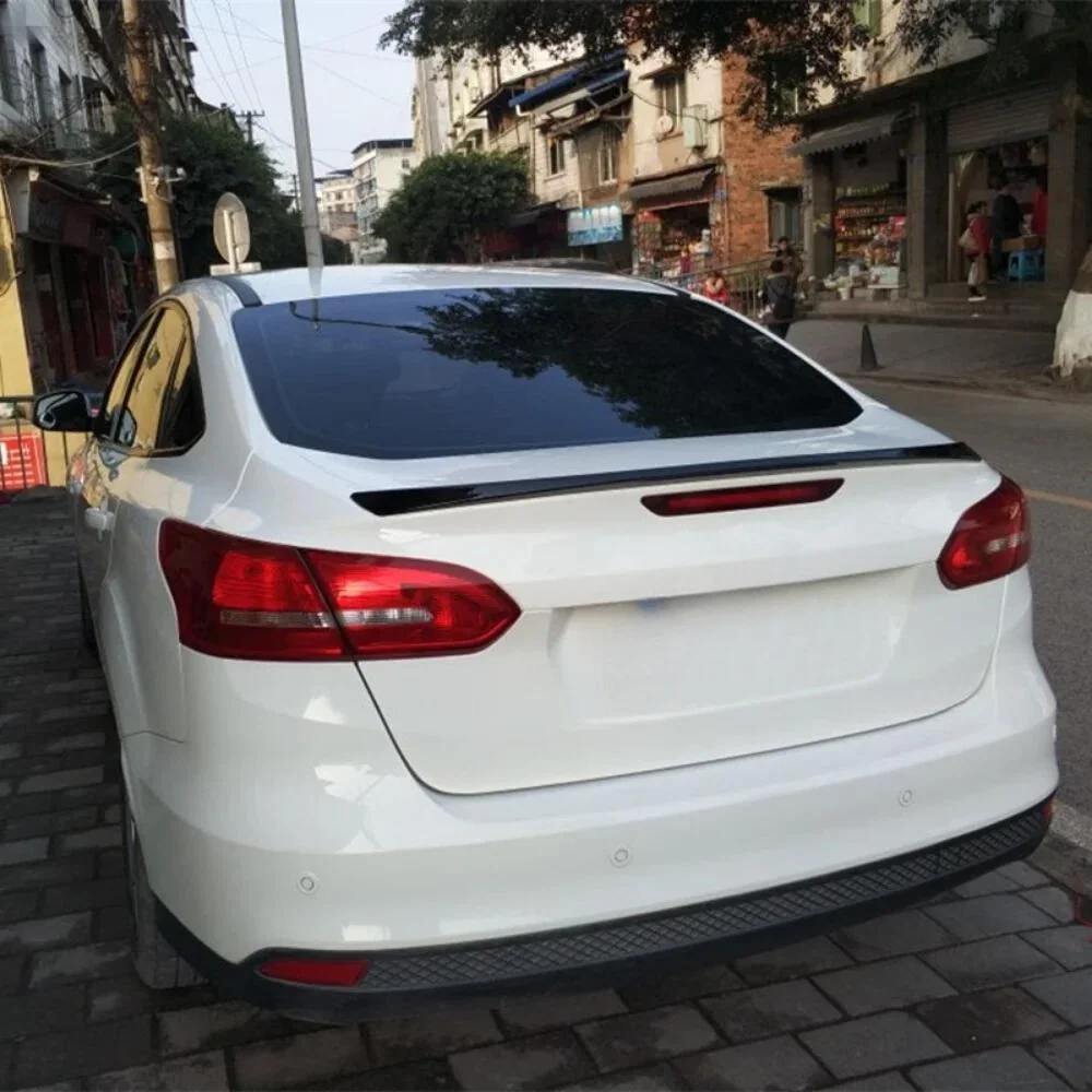 For Ford Focus 3 Sedan Glass Under Spoiler Fiber Material Rear Roof Spoiler Wing Trunk Lip Car Styling Fully Compatible Tuning