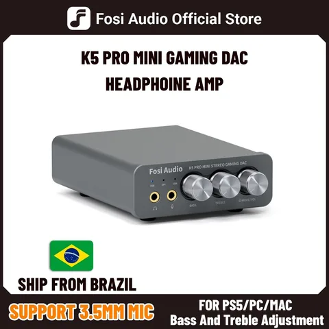 Fosi Audio K5 PRO Gaming USB DAC com Microfone e Amplificador de Fone de Ouvido, Mini DAC de Áudio para Desktop, para PS5 e PC