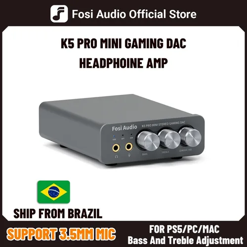 Imagen 1 del producto Fosi Audio K5 PRO Gaming USB DAC con micrófono amplificador de auriculares Mini decodificador de Audio para PS5 altavoces activos alimentados por escritorio
