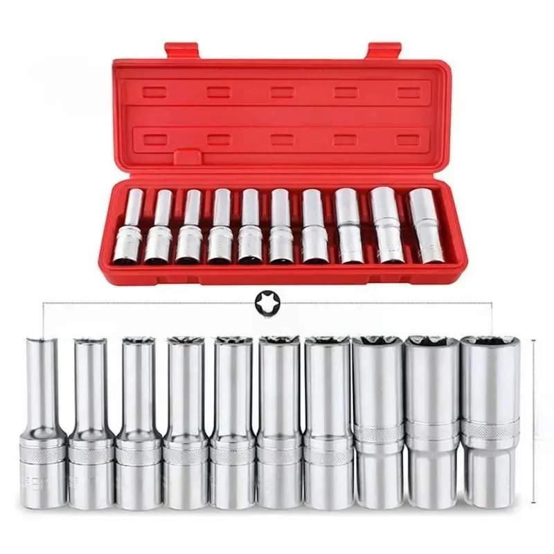 Krachtige 10-częściowy zestaw rozszerzonych nasadek Torx w kształcie litery E8-E24 Sześciokątny zestaw nasadek Torx Torx 1/2'' — zdjęcie 2