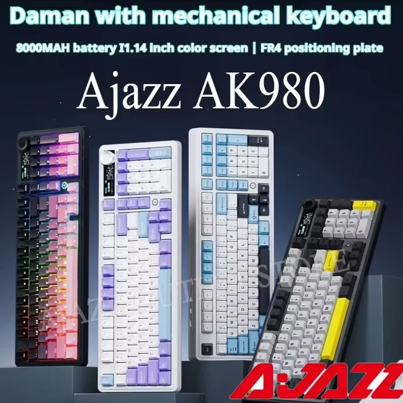 Jazz AK980 V2 Gaming Mechanisch Toetsenbord Tri-Mode Draadloos Bluetooth Bedraad Hot Swappable PBT Joint RGB Voor 99 Toetsen Laptop Gamer