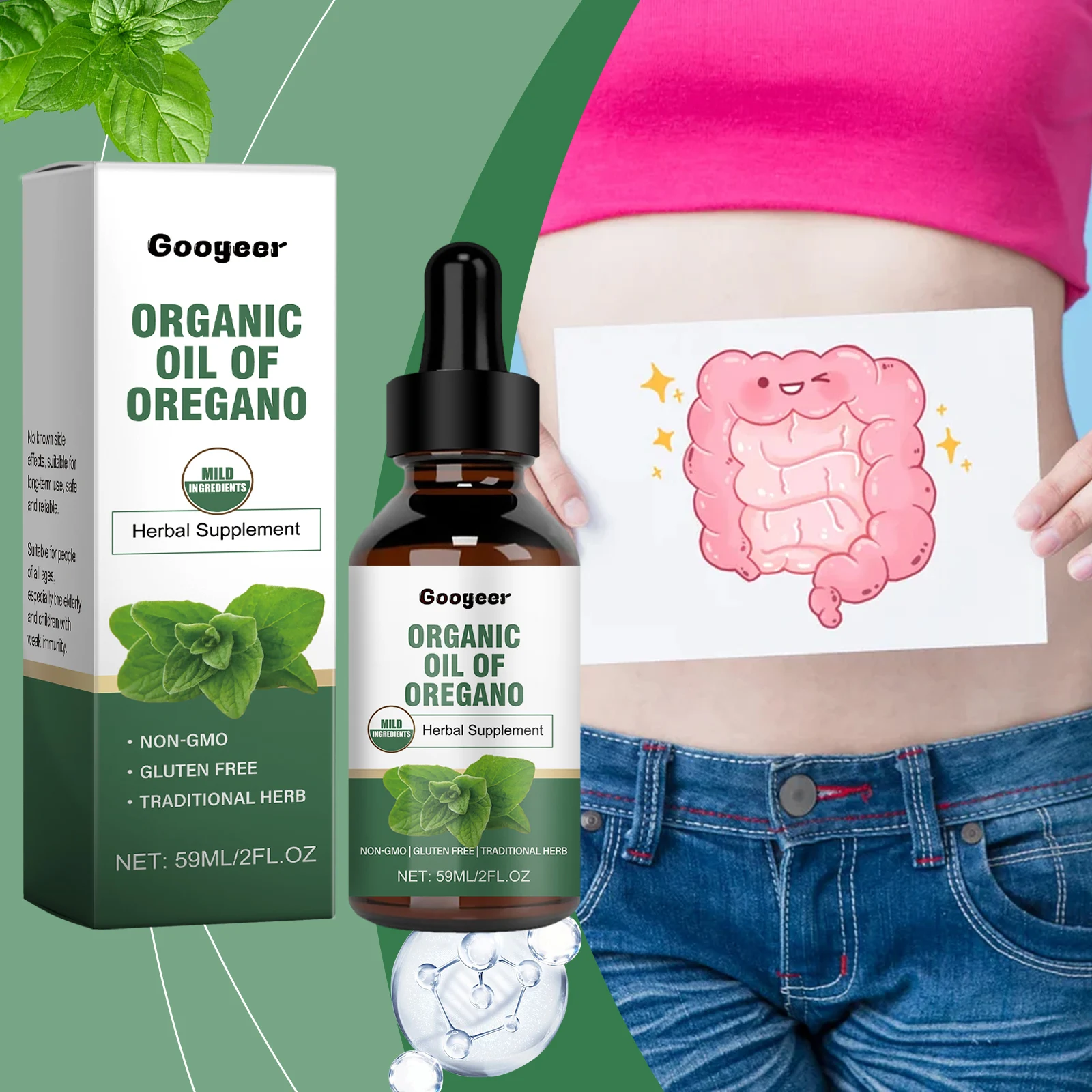 Googeer 59ml suplemento de hierbas gotas aceite de organo Natural Oral mejora inmune la digestión mejora la salud intestinal aceite de hierbas