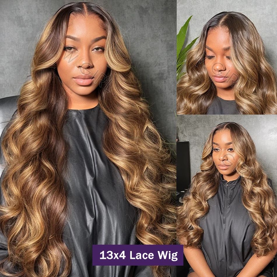 Wigirl 180% 30 32 Inch Highlight Ombre Body Wave Human Hair 13x4 Lace Front Wig 4/27 Colored 13x6 Lace Front  Wig For Women