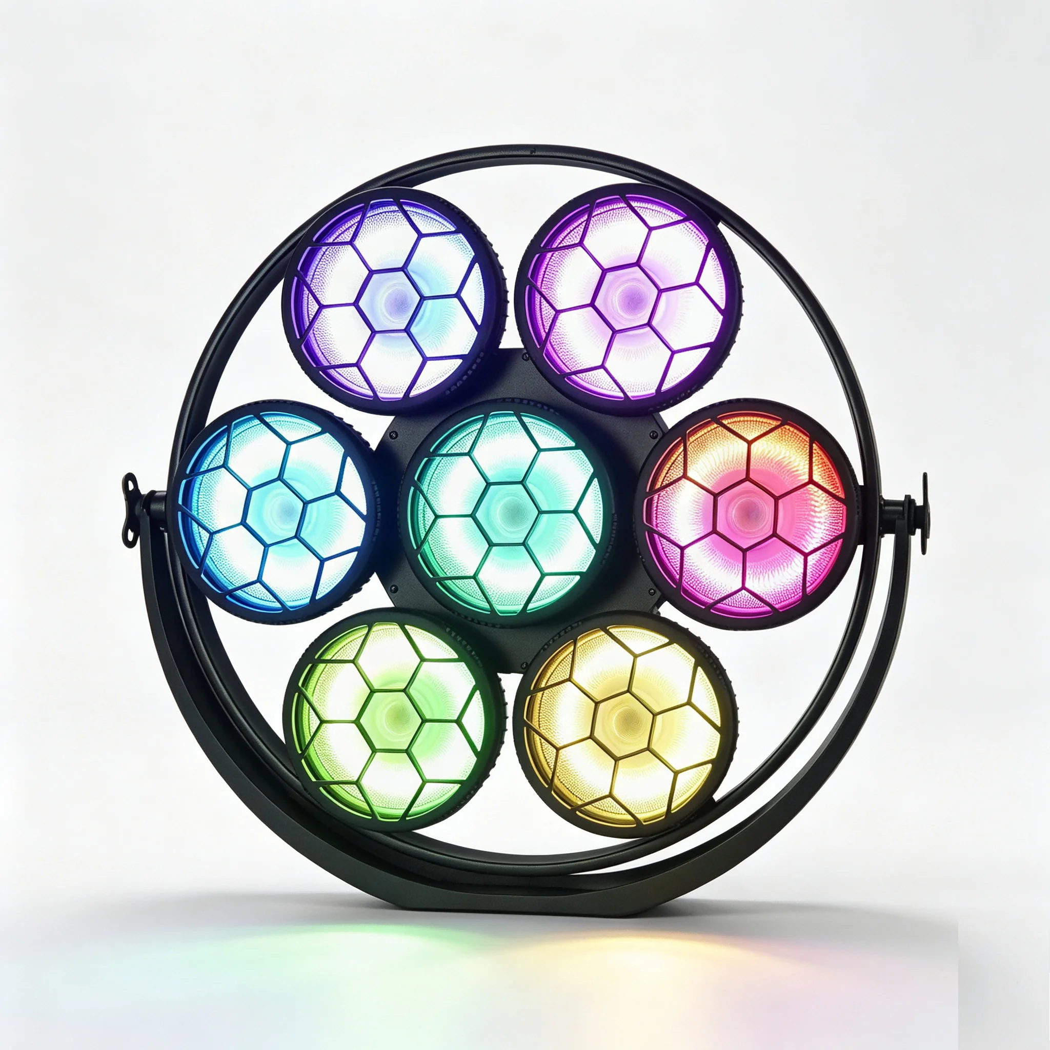 2 sztuki, 350 W, 7 oczek, reflektor COB do oświetlenia sceny i sali widowni, RGB, efektowne światło LED do oświetlenia tła, 16/37 kanałów, sterowanie DMX512, regulowane efekty stroboskopowe, — 2