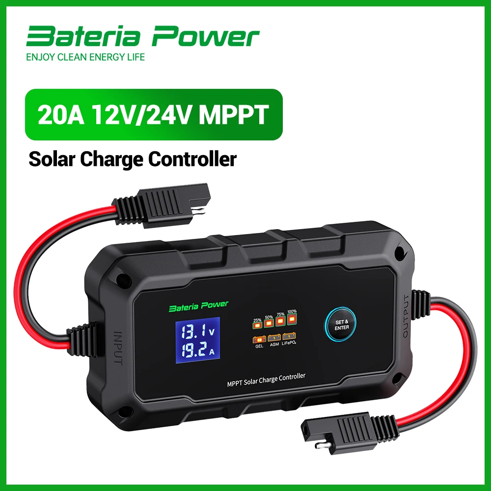 

20 Amp 12V/24V MPPT Solar Charge Controller Adjustable LCD Display Solar Panel Regulator fit for Lithium Battery