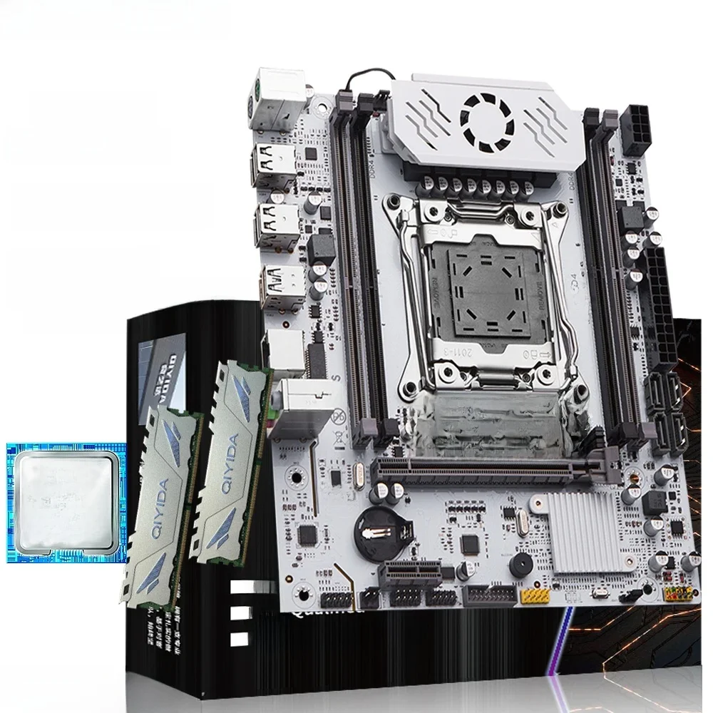 QIYIDA X99 Motherboard Set Kit Xeon LGA 2011-3 E5 2680 V4 CPU Prozessor 2*16G = 32G DDR4 REG ECC RAM X99 C612chip Speicher NVME M.2