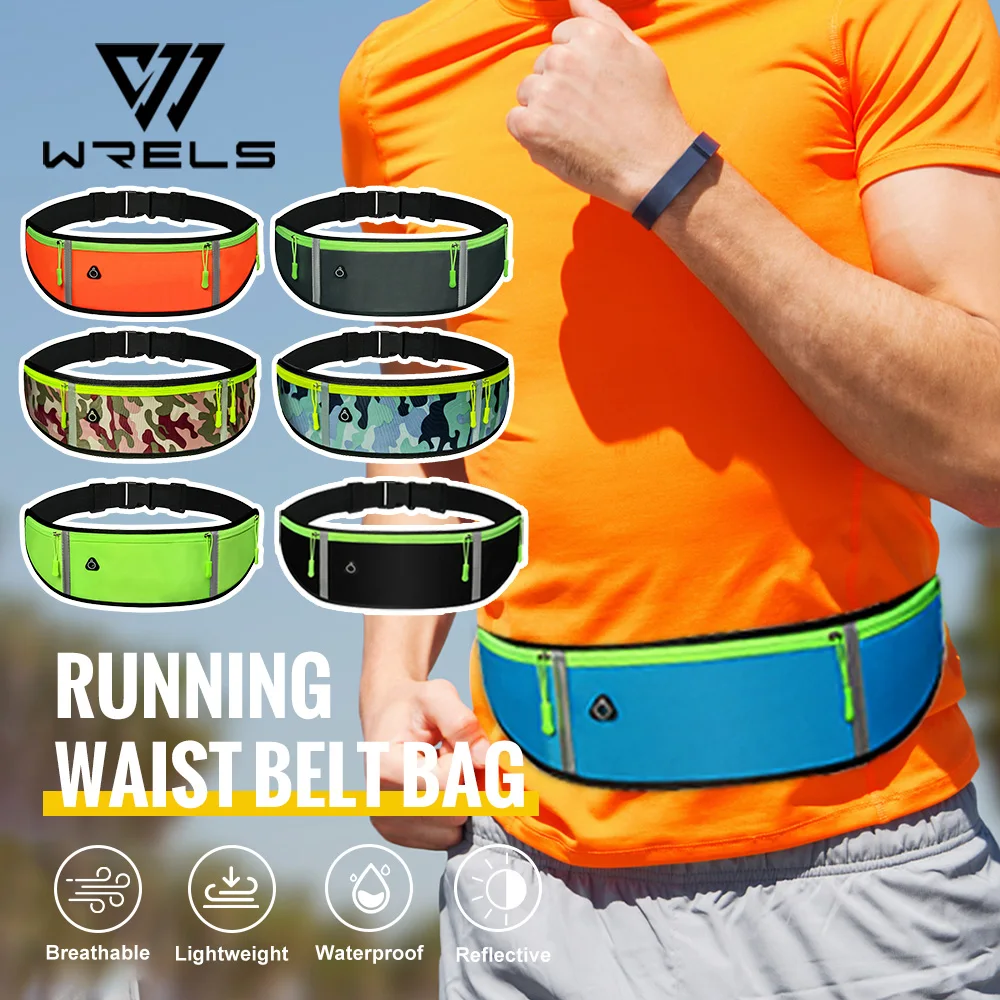 WRELS Running Waist Bag Men Women Sports Belt Pouch Sports Fanny Pack Lightweight Waterproof Reflective Running Belt Waist Pack