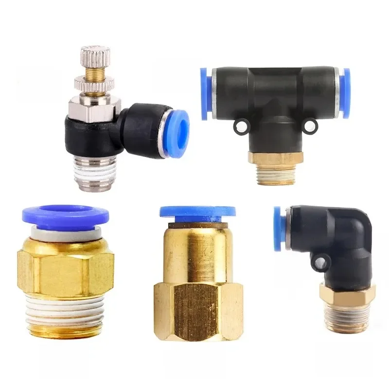 Raccords pneumatiques PC PCF/PL/PLF 4/6/8/10/12mm Filetage 1/8 1/4 3/8 1/2 Raccords de tuyaux Connecteurs rapides