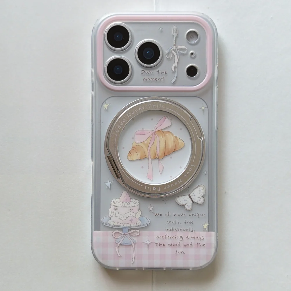 

Sweet Foundation Cake Croissant Holder Phone Case for 15/16/17 Pro Max, Fundans17 Pro Fashionable New Shockproof Protective Case