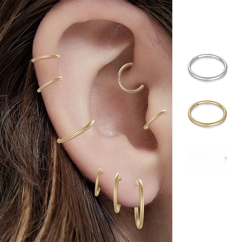 Boucles d'oreilles créoles en acier inoxydable sans couture pour hommes et femmes, anneau antarctique, Septum Helix Tragus, bijoux piercing, document en or, SIL, 2 pièces, 6 pièces
