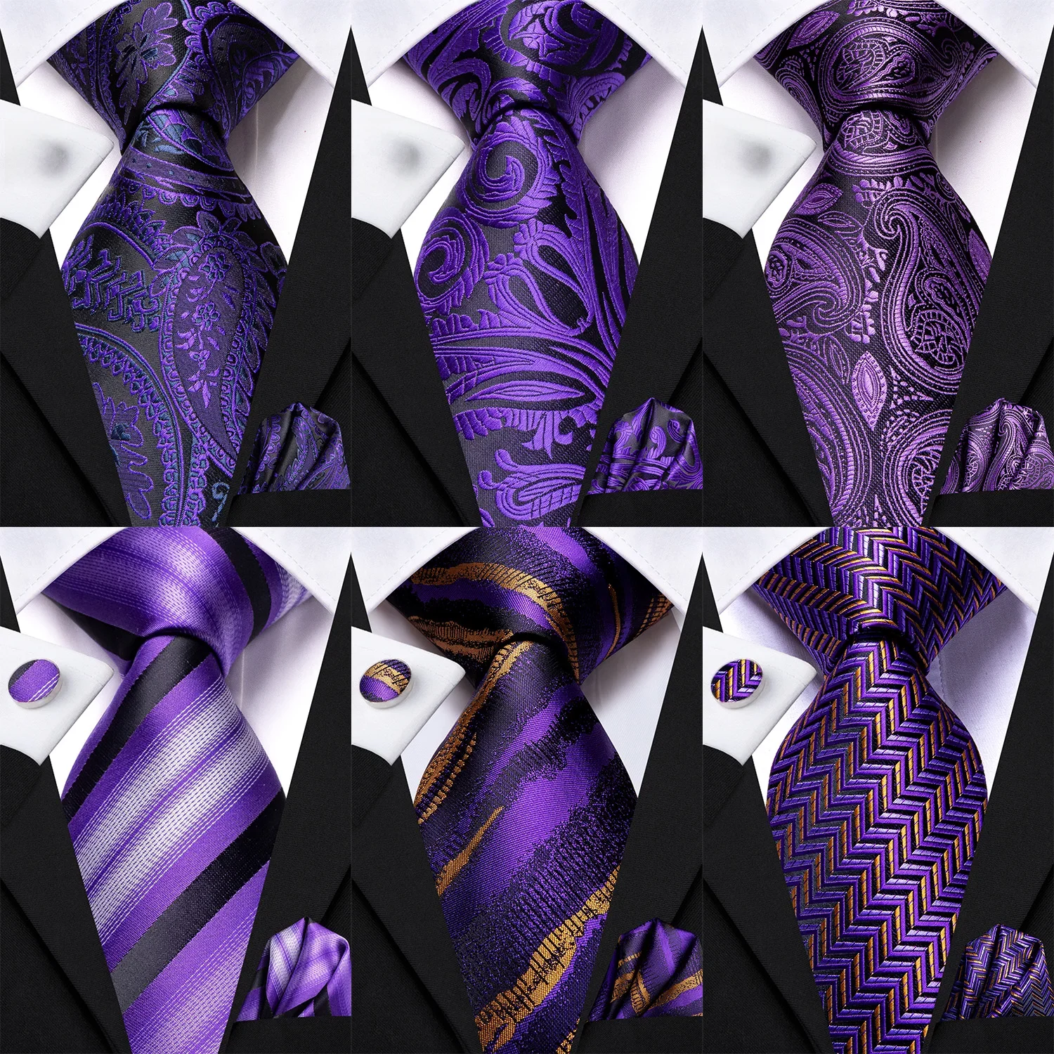 Hi-Tie Light Purple Solid Silk Wedding Tie For Men Quality Hanky Cufflink Gift Necktie Set Fashion Novelty Designer Dropshipping