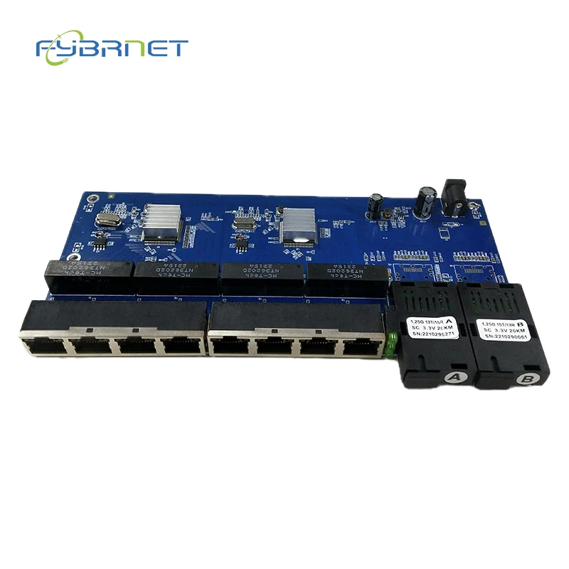 2pcs 10/100/1000Mbps Gigabit Fiber Optic Switch 8 RJ45 UTP 2 SC Fiber Port Fast Ethernet Fiber Optical Media Converter PCBA