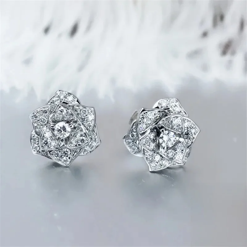 Kwiat diament stadnina kolczyk prawdziwe 925 sterling silver biżuteria 24K złota zaręczynowe kolczyki ślubne dla kobiet prezent ślubny — zdjęcie 2