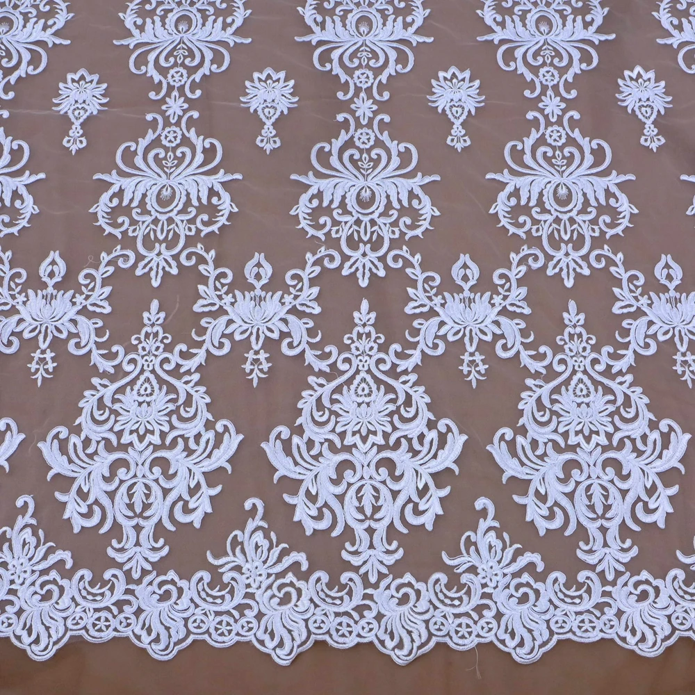 HelluyerDc Ivory carded  lace fabric,Hight quality,fashion patterns embroidery for wedding prom dress fabric by yard