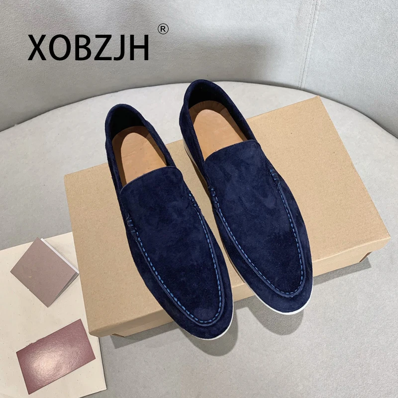No Logo-Luxury Designer Suede Leather Men's Loafers Spring and Autumn Casual Soft Sole High Quality Cashmere Trends Flat Shoes