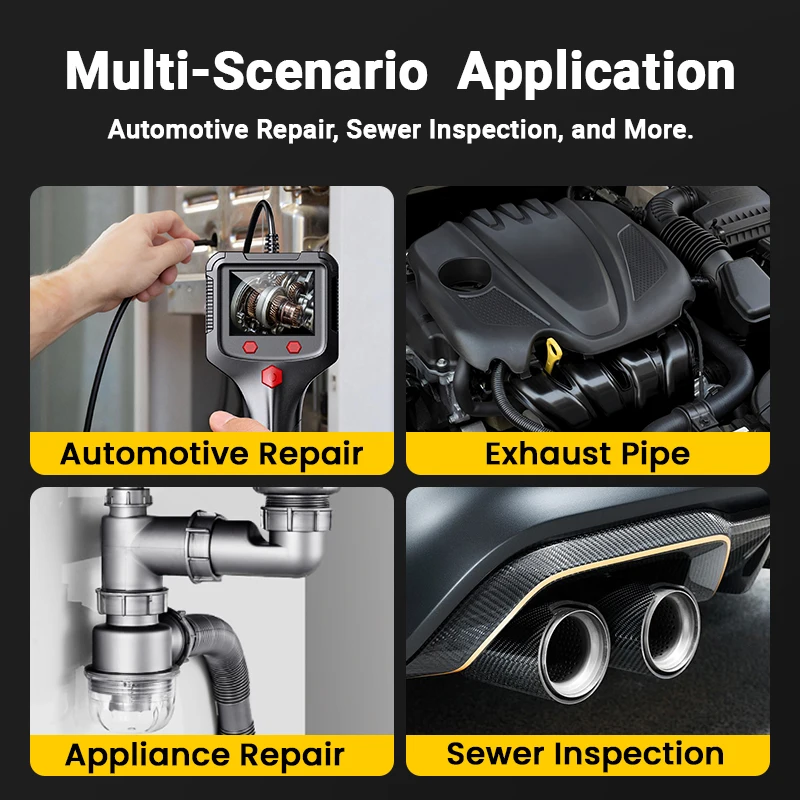 Handheld Industrial Endoscope 2.7'' Screen Car Inspection Borescope 8MM Probe 8LEDs Waterproof Plumbing Camera 5M Rigid Cable