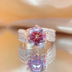 Luomansi 3 Carat 9MM Red Moissanite Ring with Certificate 100% - S925 Silver Girl Jewelry Anniversary Gift