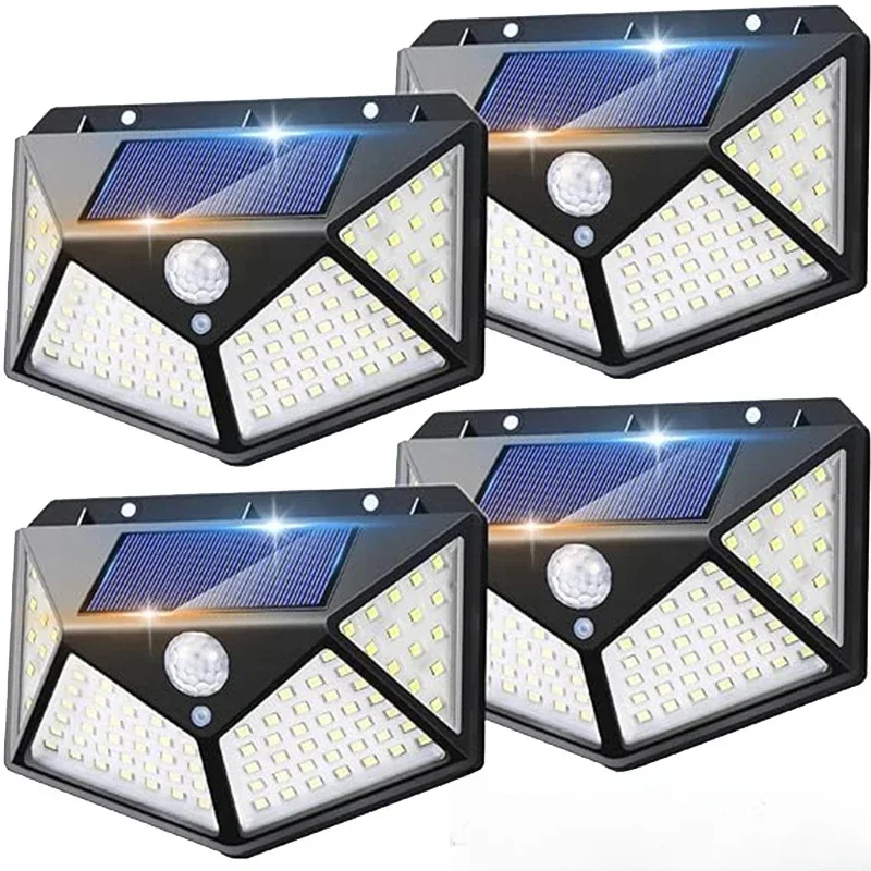 1/2/4 Stuks 100 LED Solar Wandlampen Outdoor Solar Lamp Bewegingssensor Zonne-energie Zonlicht Straatverlichting voor Tuin Nachtlampje - afbeelding 2